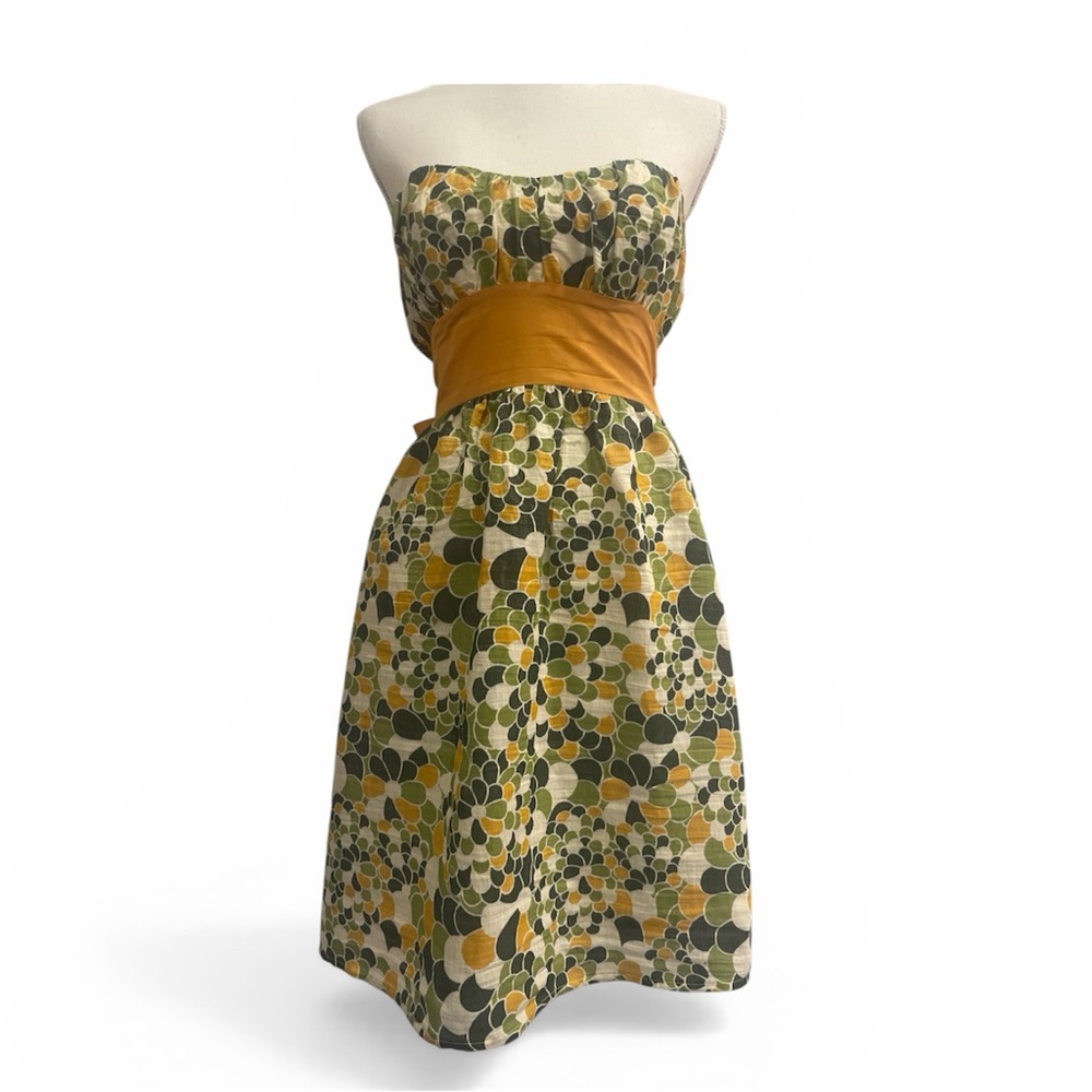 love on a hanger Strapless Floral Print Dress in Green and Mustard